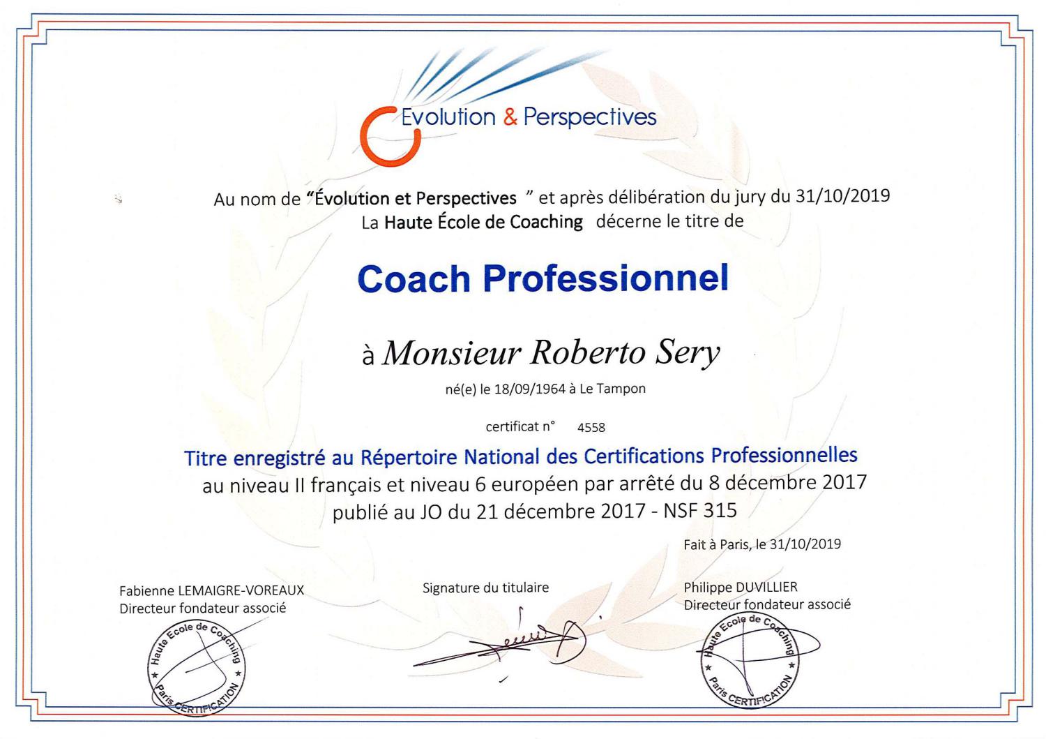 Document certifié/ HAUTE ECOLE DE COACHING
